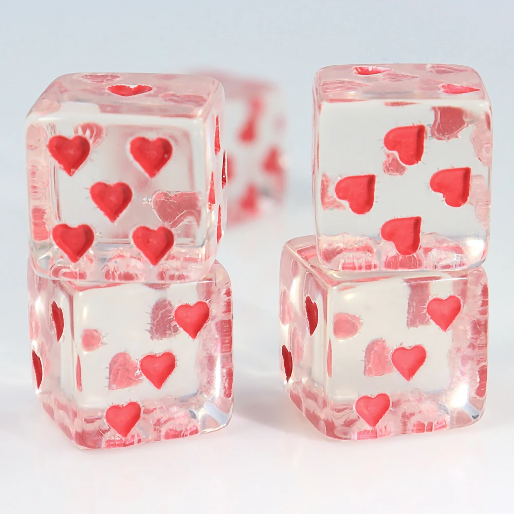 6-sided dice with small hearts for board games classroom math recreational game dice 6pcs