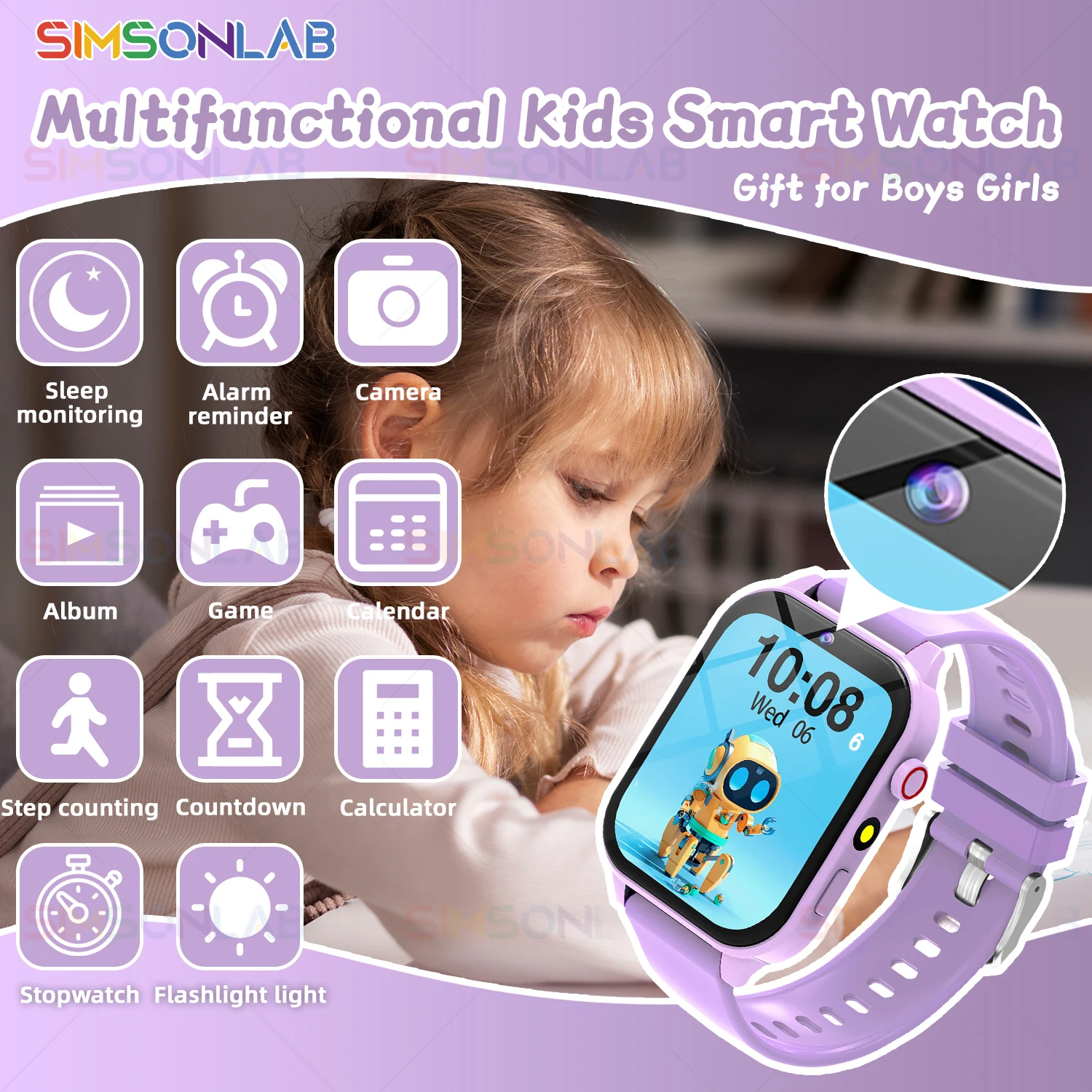 Kids Smartwatch Game Flashlight Alarm Waterproof HD Touch Screen Camera Children Sports Smart Watch For Boys Girls Birthday Gift 2