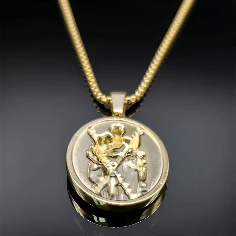【美品】888Ｈｚ Jesus Christ ゴールド マドモアゼル・愛 巾着付 Saint Andrew Jesus Cross Medal Necklace for Men Women