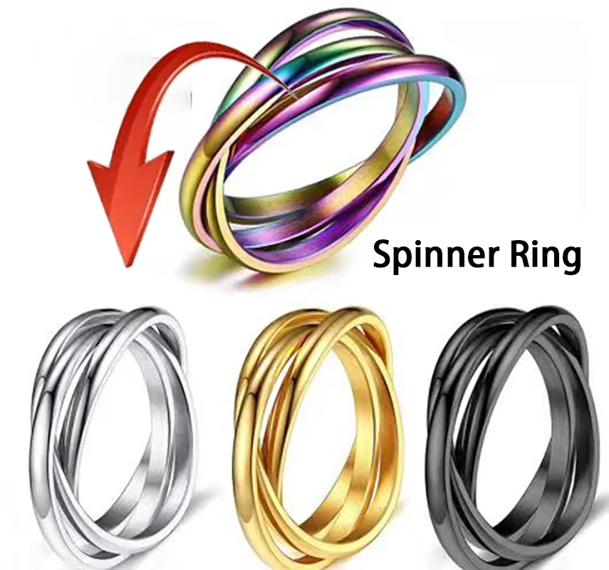 Stainless Steel Fidget Spinner Rings For Women Rotatable Anti Stress