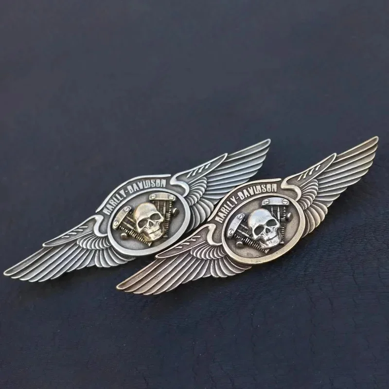 Harley-davidson brass flying wing insert skull badge shield Leather coat cap trim buckle screw fittings 3