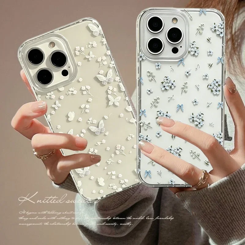 Elegant Clear Floral TPU Phone Case with Leaf Design