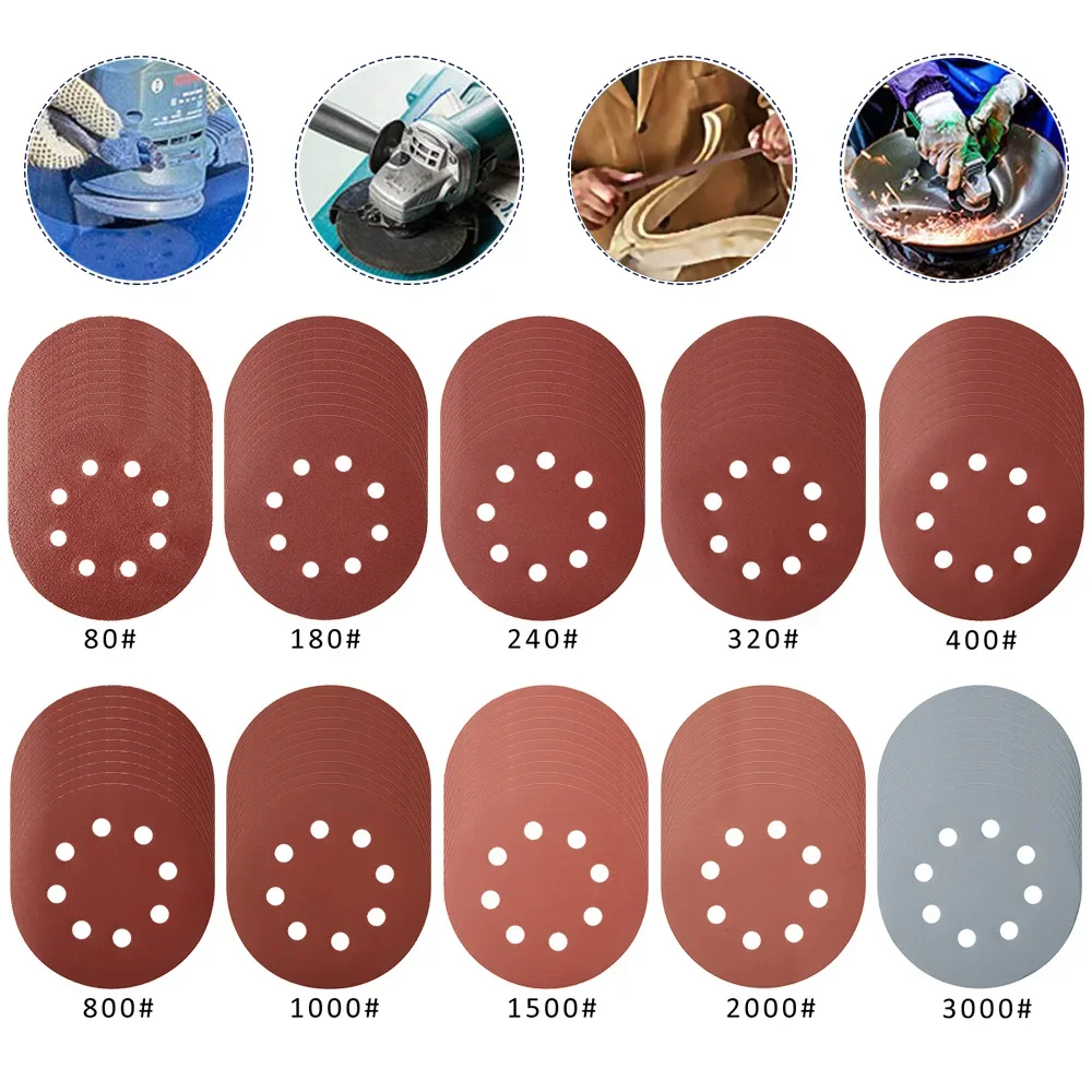 원형 사포 디스크 샌딩기 디스크, 80Grit-3000Grit 후크 및 루프 샌딩 연삭 디스크 연마 패드, 연마 도구, 125mm, 100 개