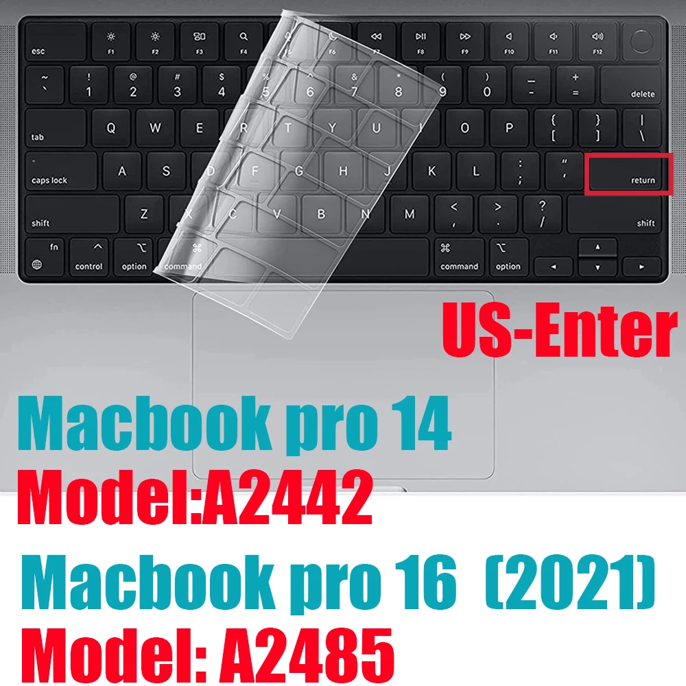 Ultra Thin Clear TPU Keyboard Cover for New MacBook Pro 14 inch 2021 M1  A2442/ MacBook Pro 16 inch 2021 M1 Max A2485, Clear