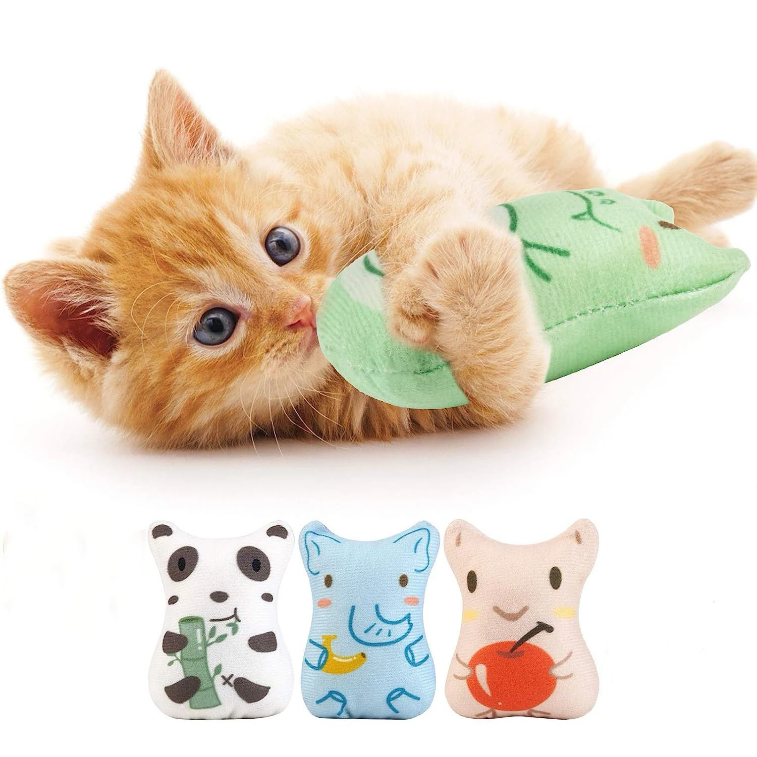 

3PCS Plush Cat Chew Toys Teething Interactive Catnip Filled Kitten Toy Soft Pet Toy