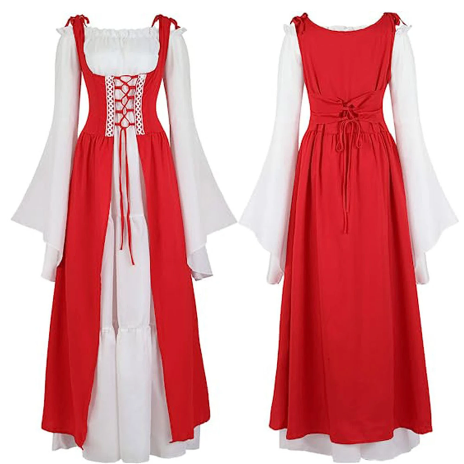 thumbnail image 1 of Vestido medieval retro con escote cuadrado y cintura acampanada, vestido renacentista de la Edad Media, traje europeo para fiesta de carnaval y Halloween, 1 of 5