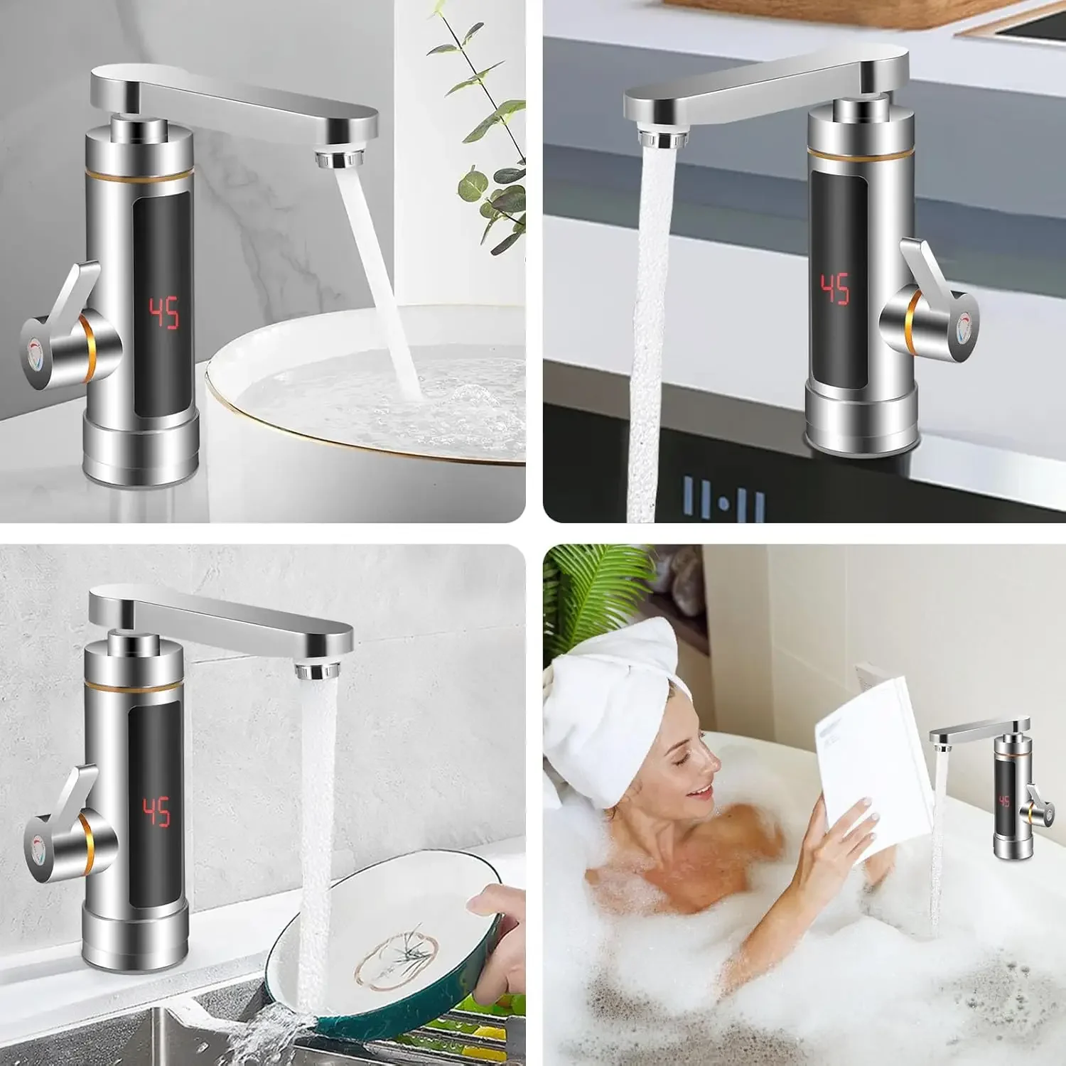 Description Picture 3 of itemElectric Instant Heater Faucet Tankless Hot Water Heater Tap Electric Hot Water Tap LCD Temperature Display 360 Â°