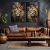 Lion King and Lioness Queen with Crown Bedroom Wall Art Canvas Painting Romantic Couple Bedroom Wall Art Poster for Home 1