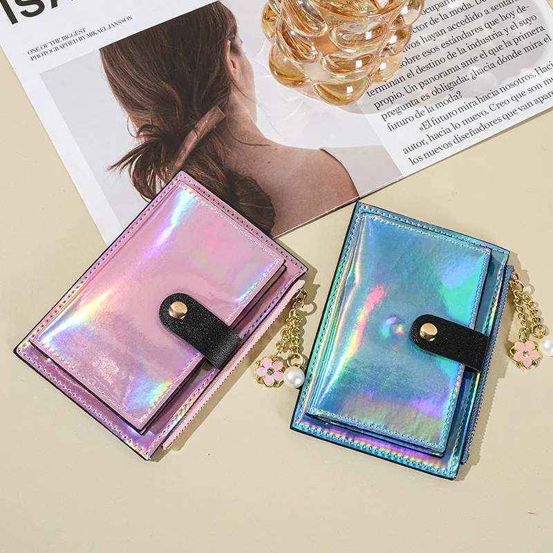 New Women's Ultra Thin Card Wallet Leather Shining Multi functional Card Cover with Multiple Card Slot Small Coin Wallet