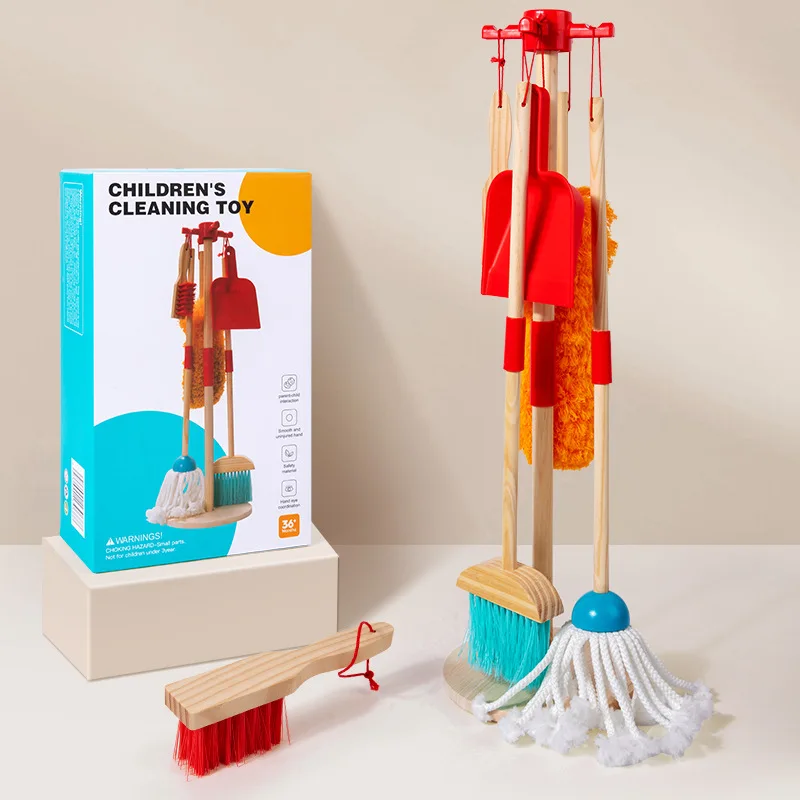Children's Family Simulation Cleaning suit Early Education Wooden Bom Sweeping and Mopping Cleaning Tools Toys