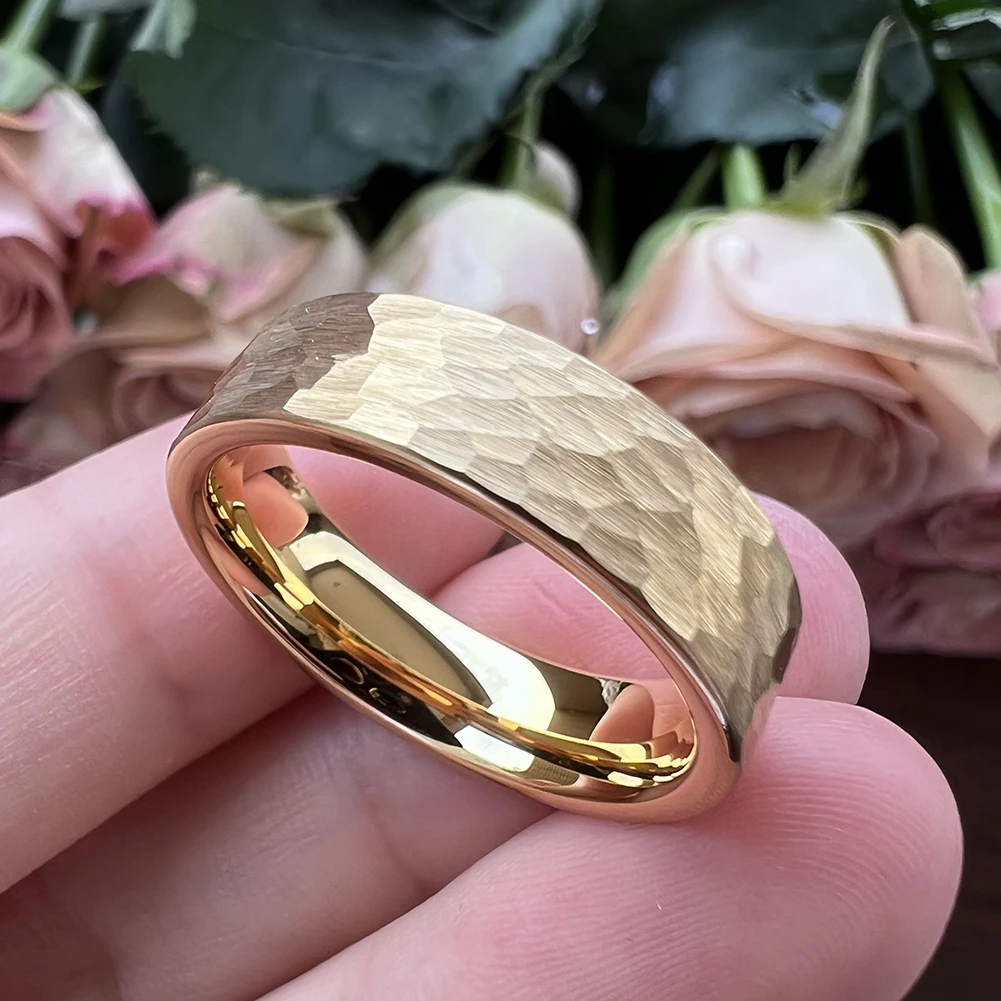 6mm Tungsten Carbide Ring Multifaceted Hammered for Men Women Engagement Wedding Band Brushed Finished Comfort Fit