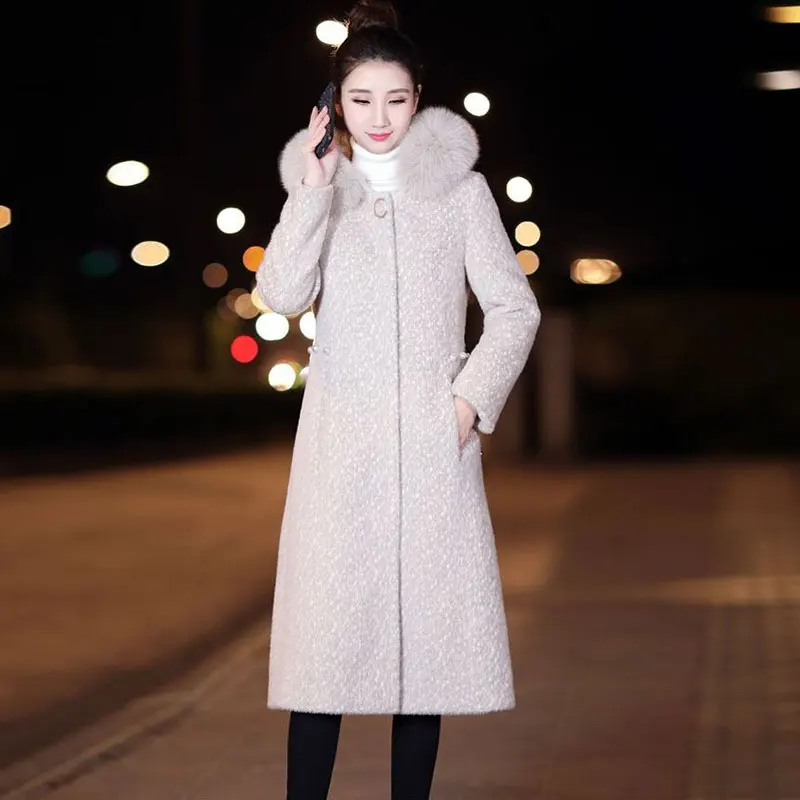 

Woolen Coat Women 2023 Spring New Plus Cotton Thickened Mink Velvet Mid-Length Warm Temperament Golden Sable Fluff Coats Female