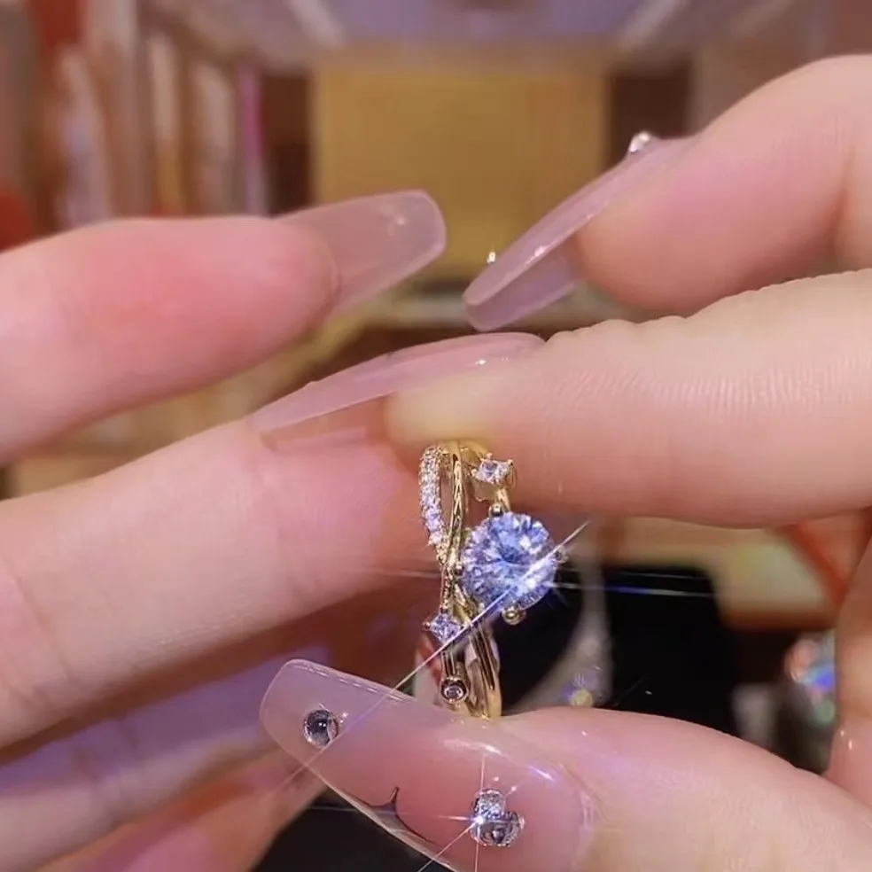 Zircon Rings for Women Opening Adjustable Weave Rhinestone Engagement Wedding Jewelry Fashion Girlfriend Gifts
