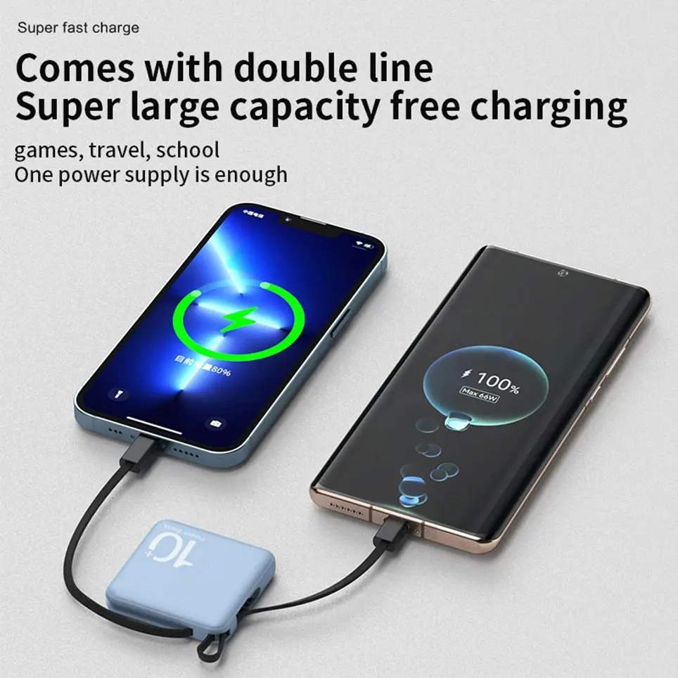 

Mini power bank with built-in code,portable compact power bank,5000mAh fast charging external battery,mobile phone accessories