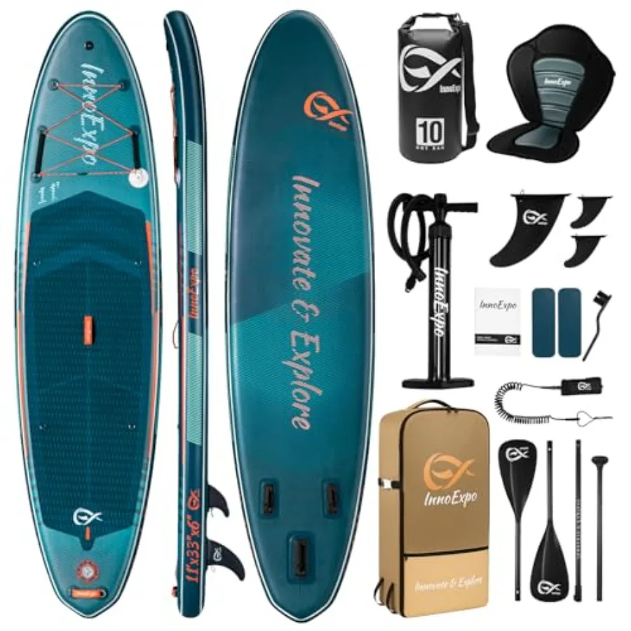 InnoExpo 11' Inflatable Stand Up Paddle Boards for outdoor water sports PVC drop-stitch material blue-gray color ultra-stable w
