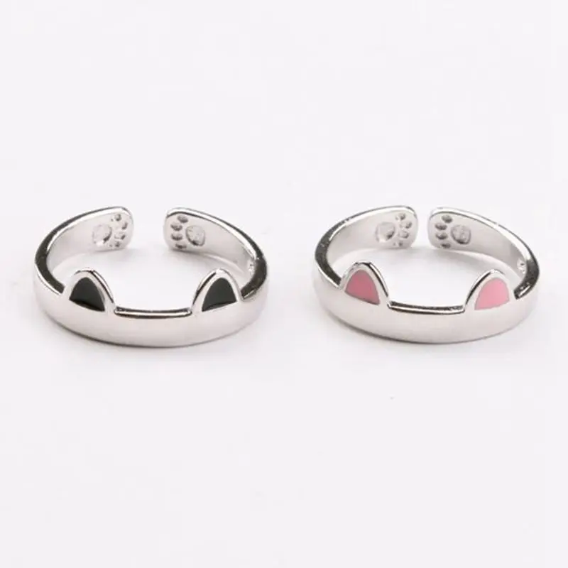 Cat Ear Finger Rings Open Cute Footprints Ring For Women Girl Pearl Hollow Geometric Gift Adjustable Fine Jewelry Accessories finger ring adjustable rings animal ring opening ring