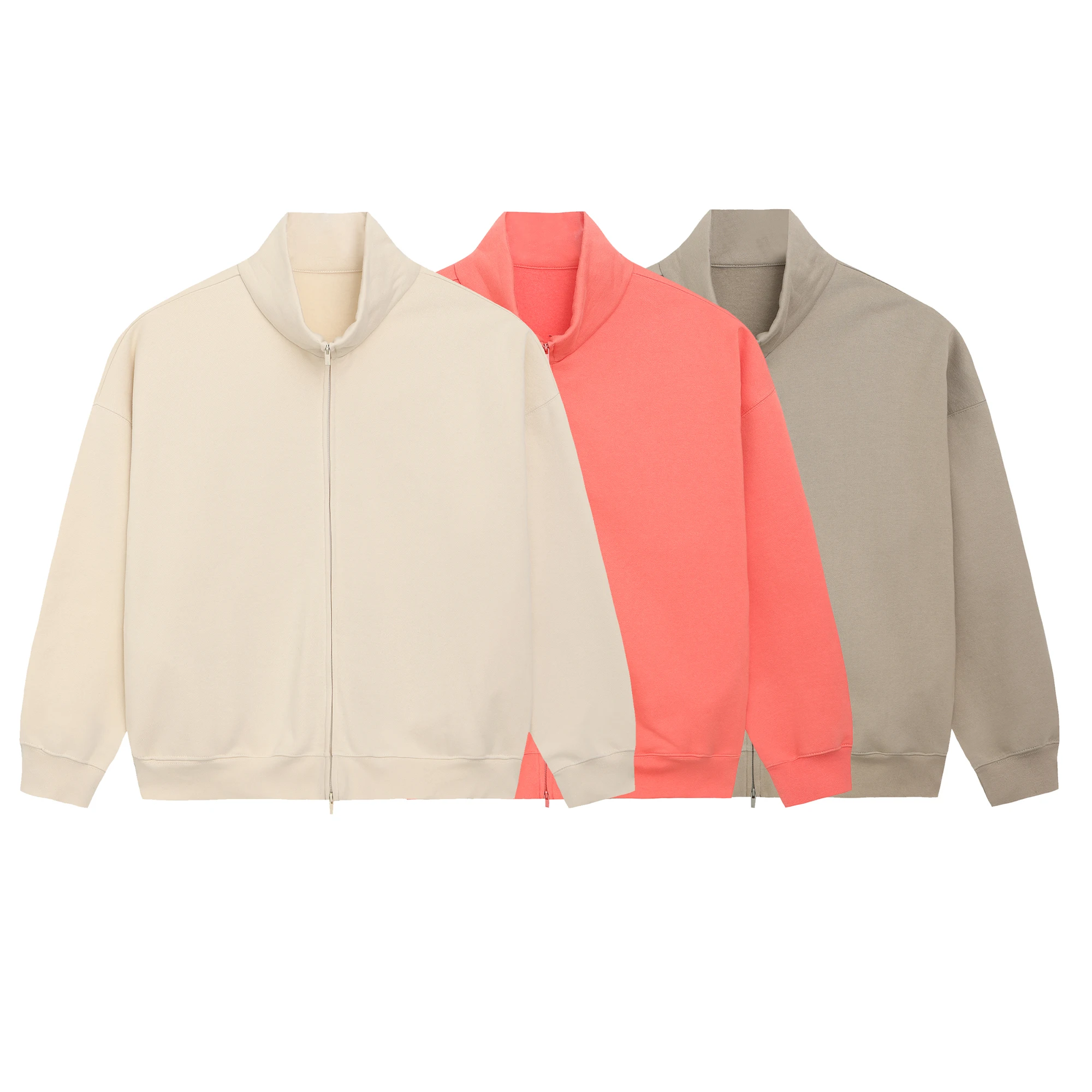

New High Quality Solid Color Stand Collar Sweatshirt Fashion Oversized Sweatshirts Unisex Hip Hop Loose Zip Sweatshirt