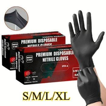 10/30/60/100PCS Disposable Black Nitrile Gloves for Household Use Latex-Free Powder-Free Cleaning Beauty Petcare Hair Dye Gloves