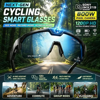 Nuovi Occhiali Sportivi Smart AI 2026 con Fotocamera 800W, Video HD 1200P, Anti-vibrazione, per Ciclismo, Registrazione Video, ChatGPT, 32GB, Occhiali Antivento