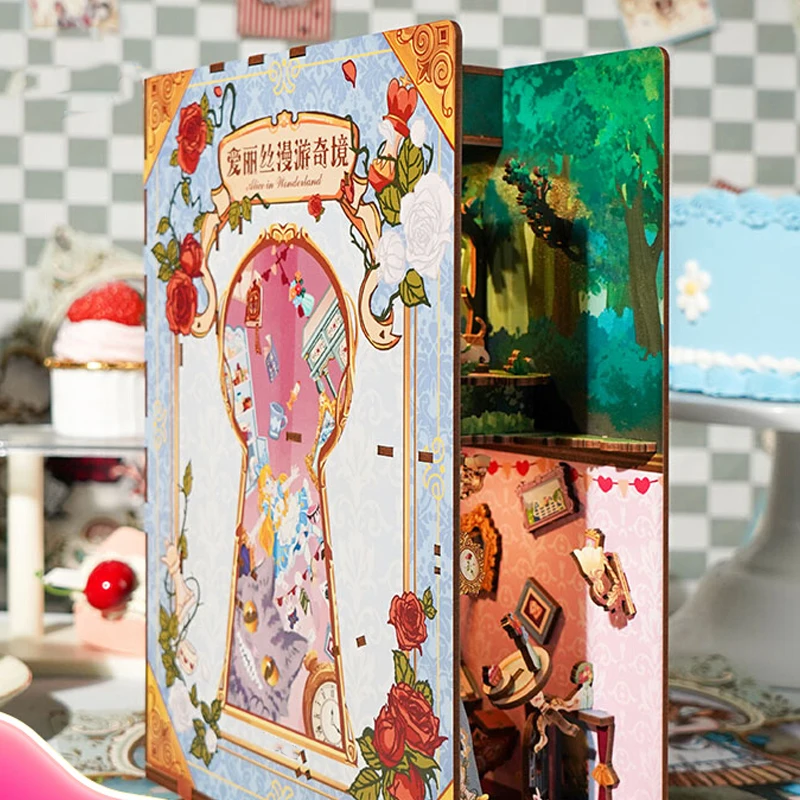 DIY Wooden Book Nook Shelf Insert Kits Princess Alice in Wonderland