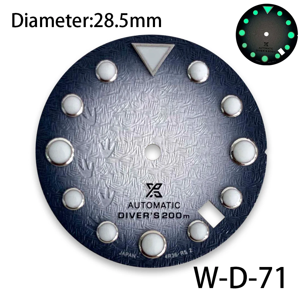 28.5mm S Logo Watch Dia For NH35/NH36 Movement 3D Printed Matte Texture Green Luminous Watch Modification Accessories