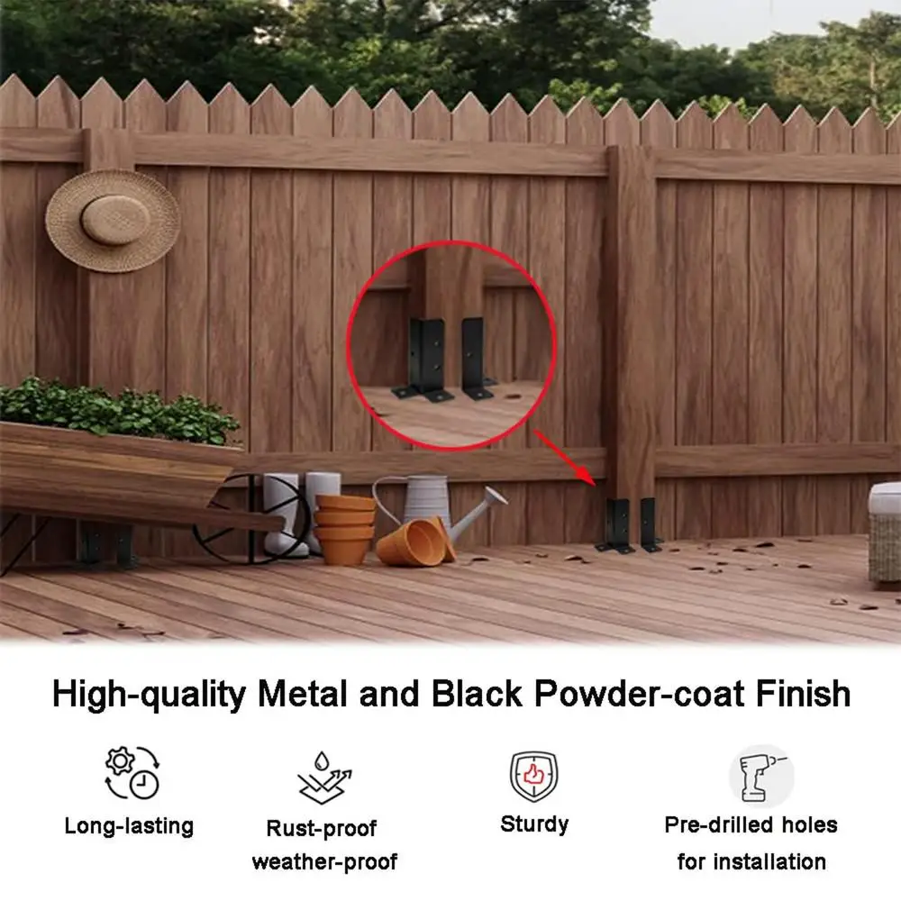 Description Picture 4 of item4Pcs Heavy Duty Post Anchor Metal Post Brackets Multifuctional Durable Base Brackets for Pergola Fence Railing Mailbox pavilion