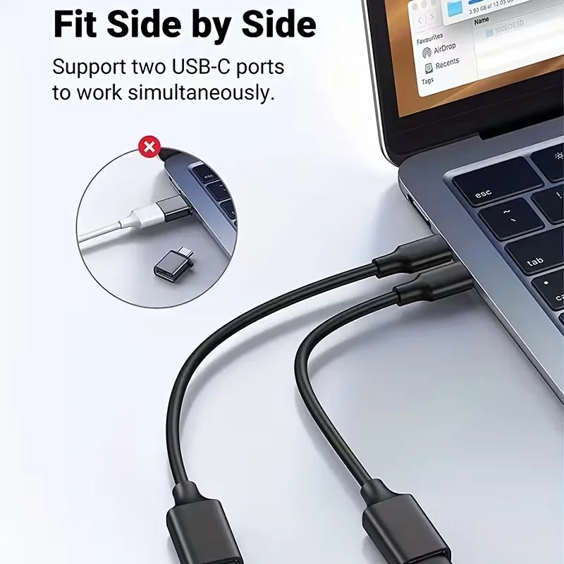 USB-C Male to USB Female OTG Adapter with Aluminum Alloy Housing and USB 3.0 Extension Cable