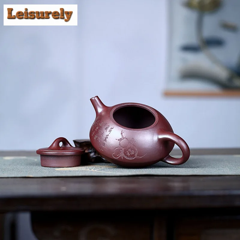 180ml Antique Yixing Purple Clay Teapots Handmade Gourd Pot Raw Ore Purple Mud Kettle With Strainer Zisha Tea Set Tableware Gift