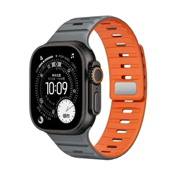 Magnetic Silicone Strap Bracelet - 44mm 45mm 46mm 49mm (Grey orange)