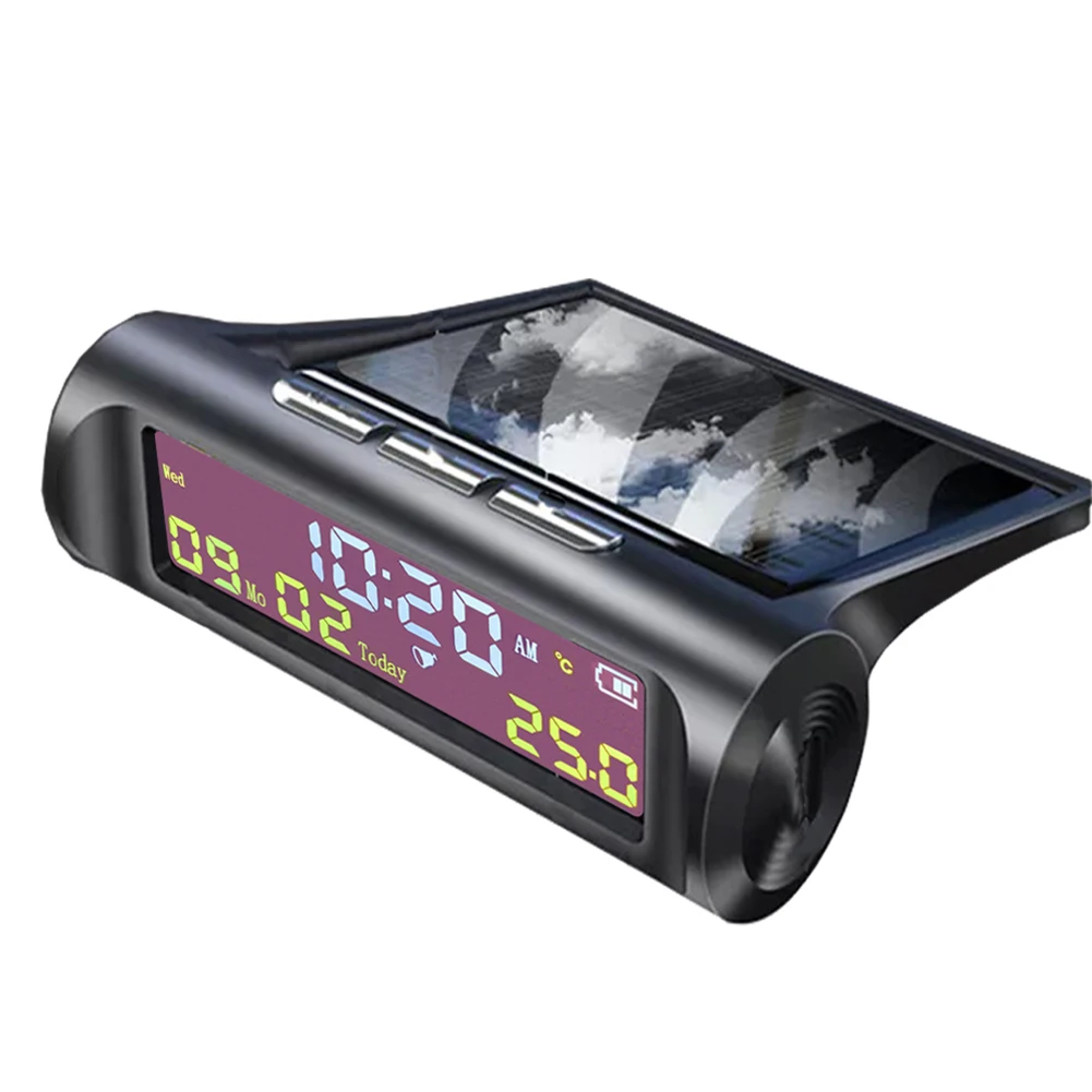 Car Clock Car Voltmeter Thermometer Car Clock Thermometer AN01 Solar LCD Car Digital Clock With Date Week Time Inner Temperature Display Voltage Meter Solor Charging