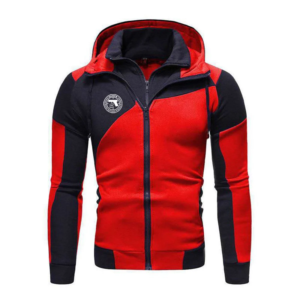2023 Glock pistol American logo men's comfortable and casual double zipper hooded splicing high quality jacket hooded top.