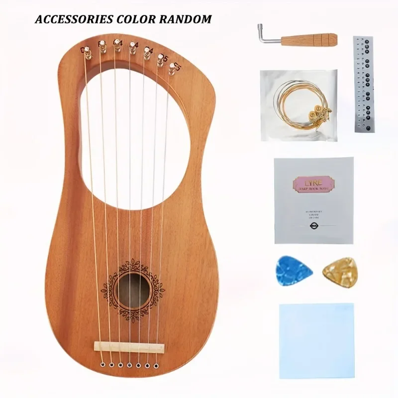 Classical Charm Beginner's Lyre with 7 Metal Strings in Dark Brown-Beginner's Instrument-The Perfect Gift for Music Lovers