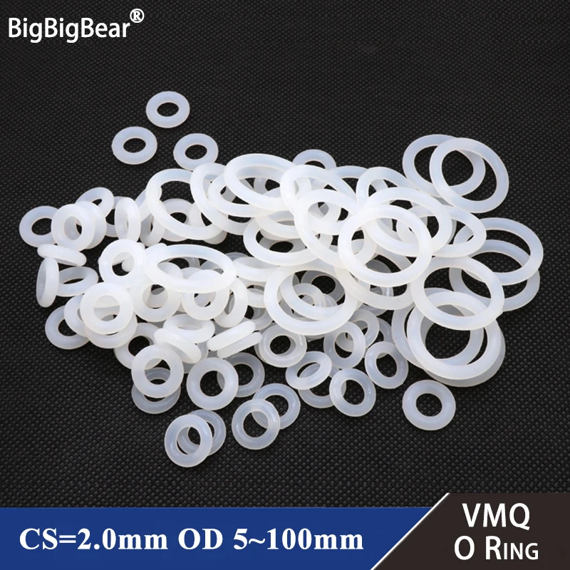 

10/50Pcs VMQ O Ring Gasket CS 2mm OD 5 ~ 100mm Waterproof Washer Silicone Rubber Insulate Round O Shape Seal White Food Grade