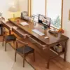 Long Solid Wood Desk with 3 Drawers Home Office Computer Desk Mid Century Modern Desk Large Study Writing 2