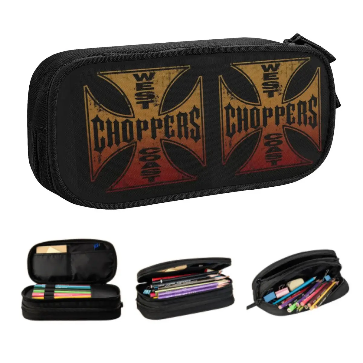 

Customized West Coast Iron Cross Choppers Kawaii Pencil Cases Boy Girl Large Capacity Pencil Pouch Student School