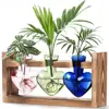 Retro Glass Plant Propagation Station with Wooden Frame – Heart-Shaped Hydroponic Vase for Indoor Plants, Desk & Home Decor 3