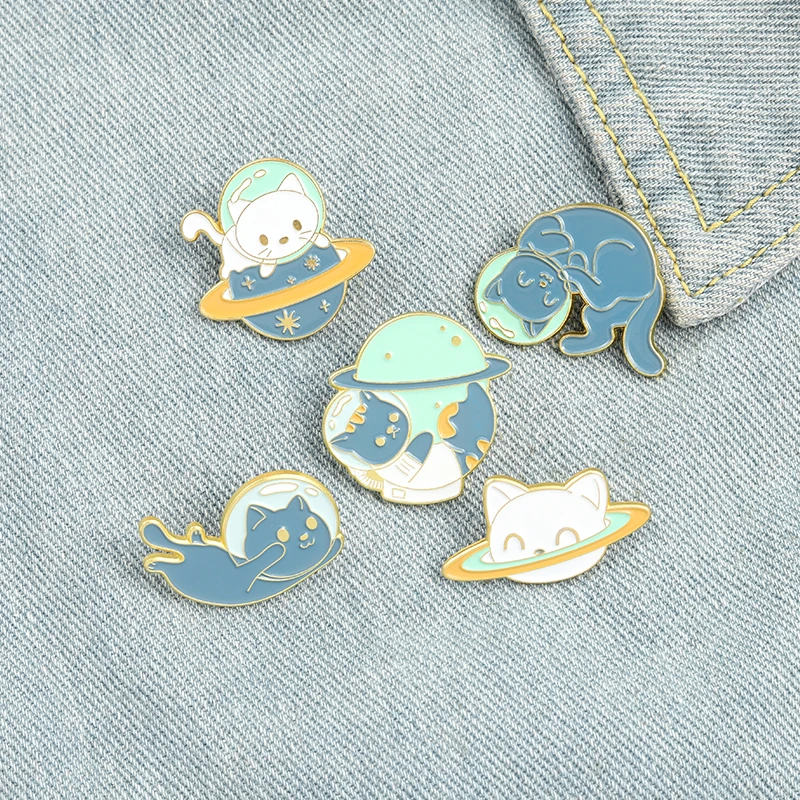 Cats Astronaut Enamel Pins Custom Explore Space Universe