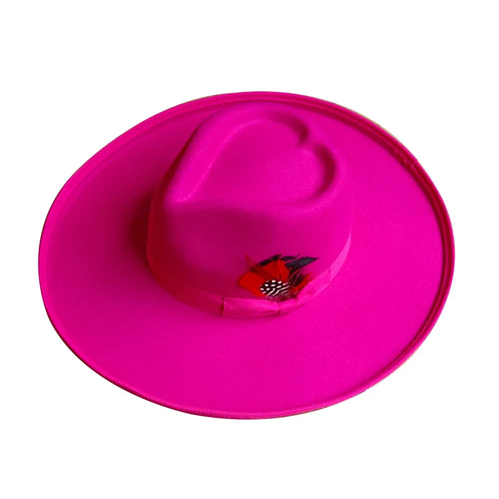 10cm Big Brim Fedora Hats Autumn Winter Woolen Jazz Top Hat Women's Fascinator Bow Fashion Wide Brim Felt Panama Cap fashion hat