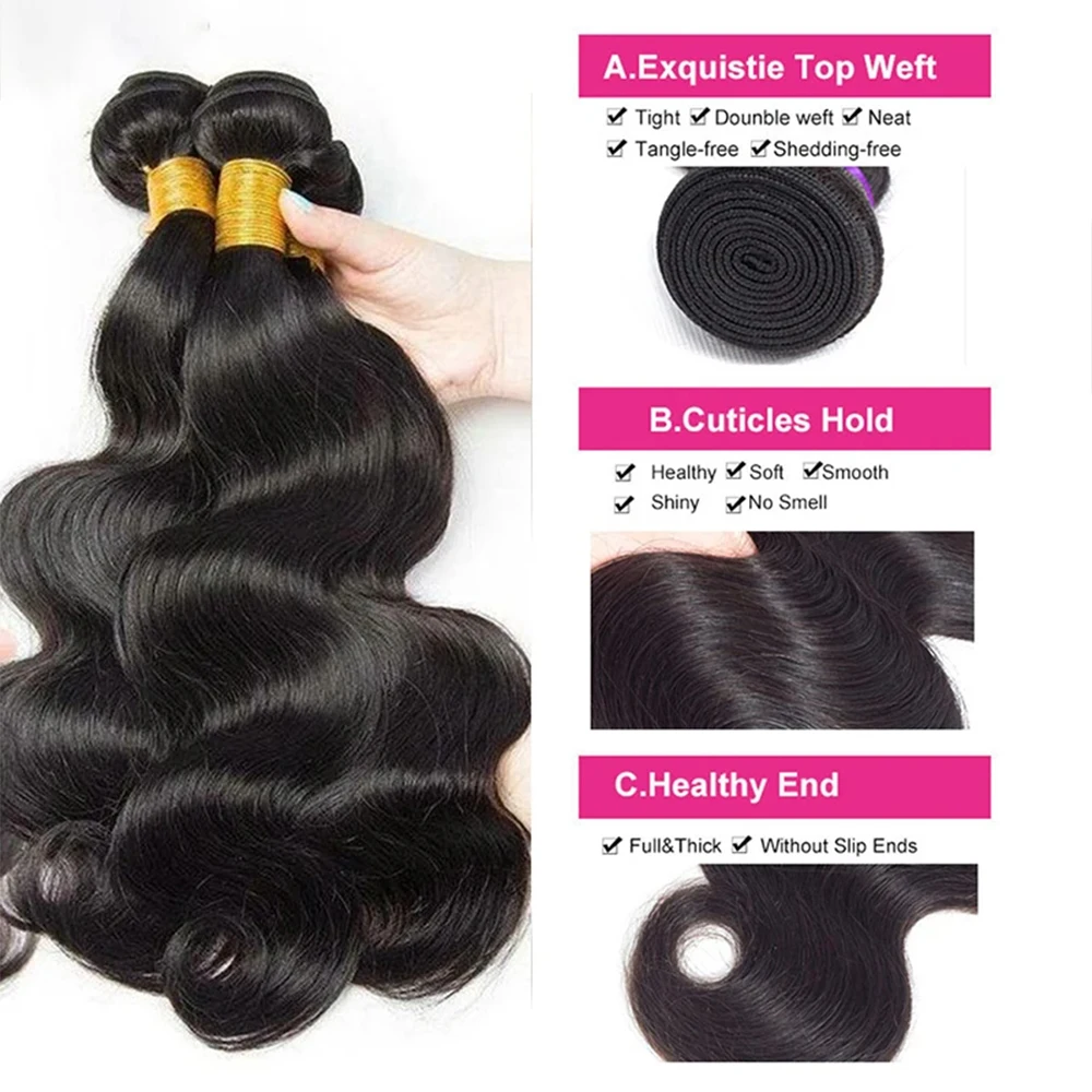 Body Wave Bundles Human Hair Double Drawn Remy Hair Extensions Brazilian Raw Hair Weaving Natural Black Human Hair Bundles