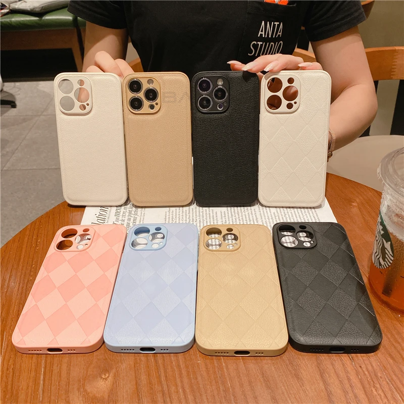 Korean Leather Texture Silicone Shockproof Case - Plain Original Design