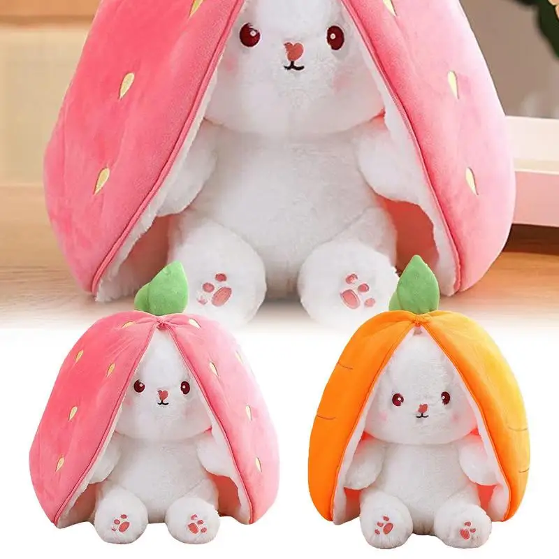 

Bunny In Carrot Strawberry Pouch Bunny Animal Easter Plush Stuffed Pouch Rabbit Reversible Pillow In Bunny Shape Soft Decor Toy