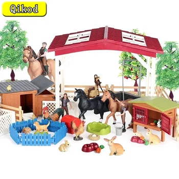 시뮬레이션 농장 동물원 동물, 농부 개 닭 말 토끼 액션 피규어, 가금류 동물 세트, 미니어처 PVC 모델 장난감, 어린이 선물