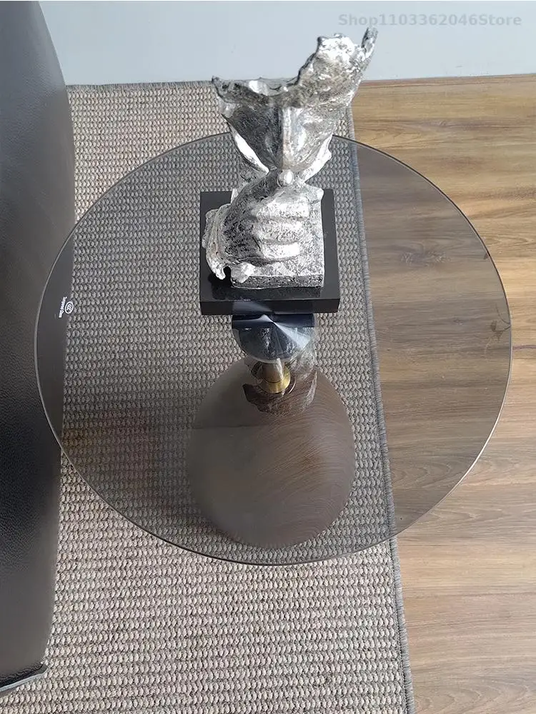 Light Luxury Style Sofa Side Table Modern Simple Living Room Household Small Tea Table Creative Glass Round Corner