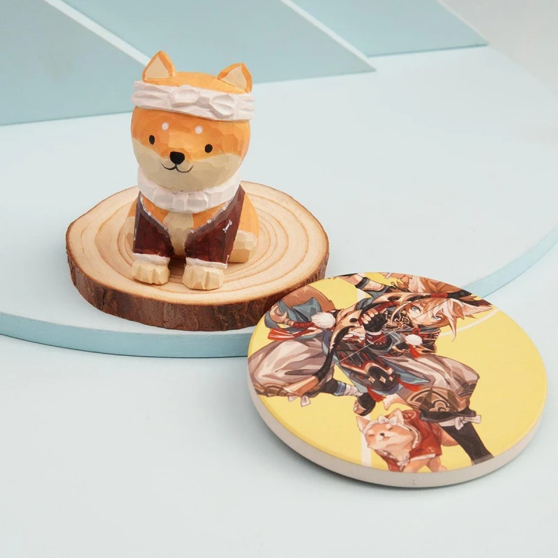 

Hot Anime Game Impact Dog Taroumaru Statue Wooden Sculpture Hand-carved Wood Carving Supplies Home Decor Craft Fans Ornaments