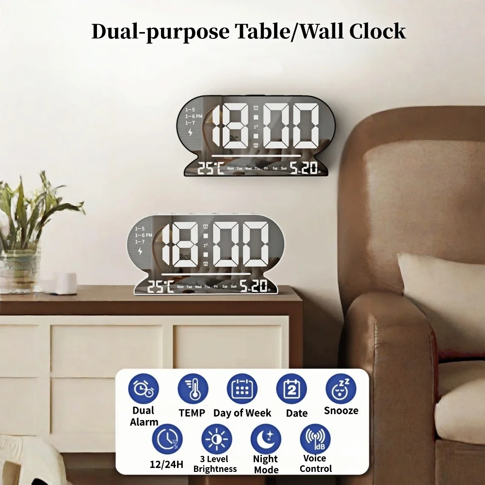 USB Powered LED Alarm Clock with Temperature Display and Adjustable Brightness