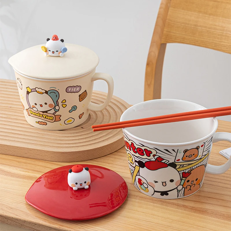 

2024 Limited Edition Cute Lesser Panda Yier Bubu Instant Noodle Bowl With Cover And Handle Ceramic Bowl Student Birthday Gift