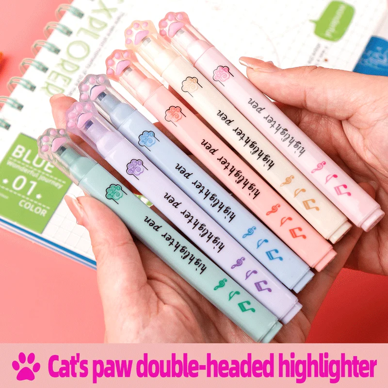 6 pcs/pack Kawaii Cat Claw Pastel Color Highlighter Marker Highlighter Pen Art Marker Marker Pen Drawing Gift Stationery