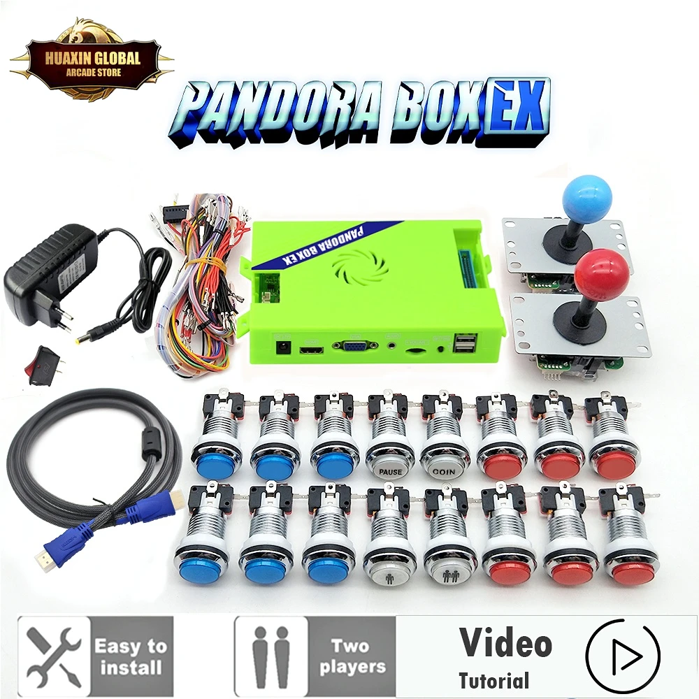 Full HD Arcade Game Kit, DIY Arcade Joystick, Chrome Plating, Illuminated Arcade Button, Pandora Box EX, 8 Way Sanwa, 1080P