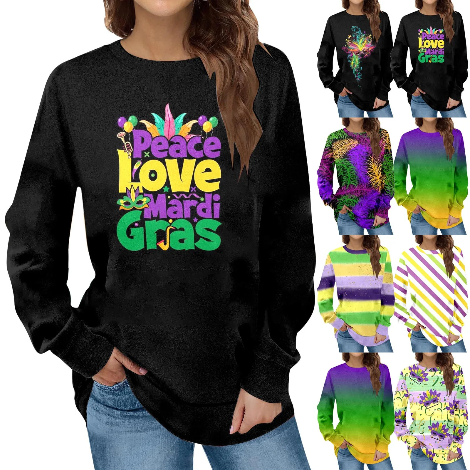 

Women Casual Fashion Round Neck Long Sleeve Color Printed Hoodless Sweatshirt Tracksuit Punk