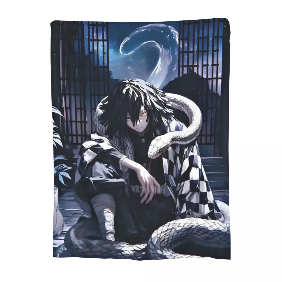Serpent Hashira Obanai Iguro Fleece Blanket Anime Demon Slayer Funny Throw Blanket for Home 150*125cm Rug Piece 3